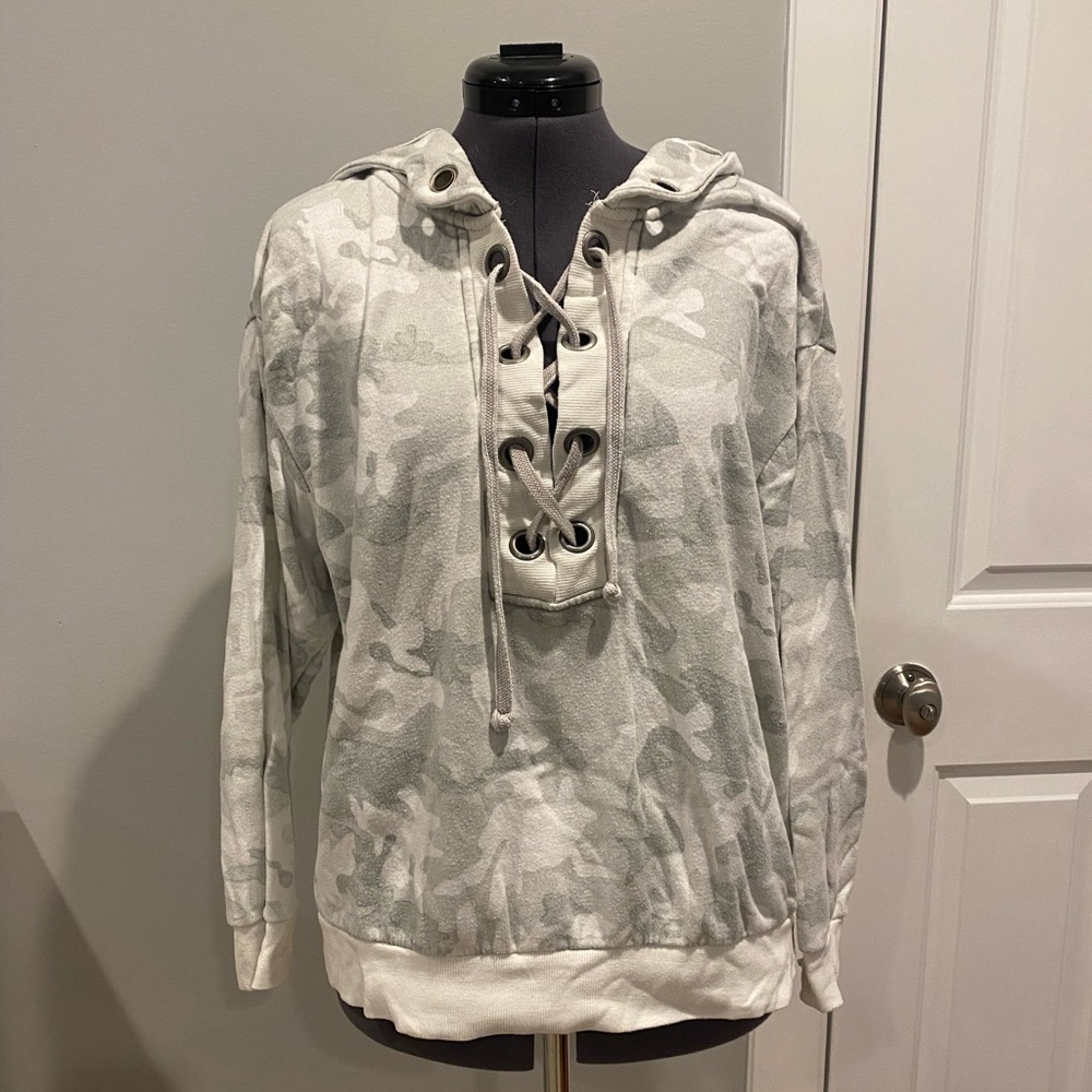 Vintage Havana White/Light Grey Camo Lace-Up Hoodie